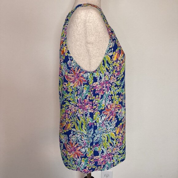 Anne Carson Top Women Large Multicolor Floral Colorful Tropical Resort High Neck - Picture 3 of 12